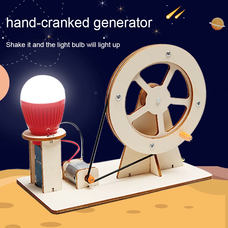 

DIY Children's Hand cranked Generator Set Primary School Science Experiment Technology Creative Invention Educational Toy