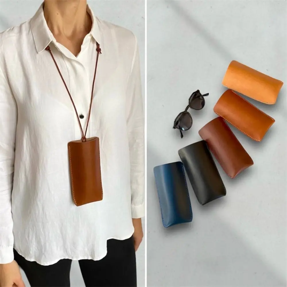 PU Leather Sunglasses Storage Bag with Lanyard Adjustable Rope Chain Sunglasses Pouch Multifunctional Hanging Sunglasses