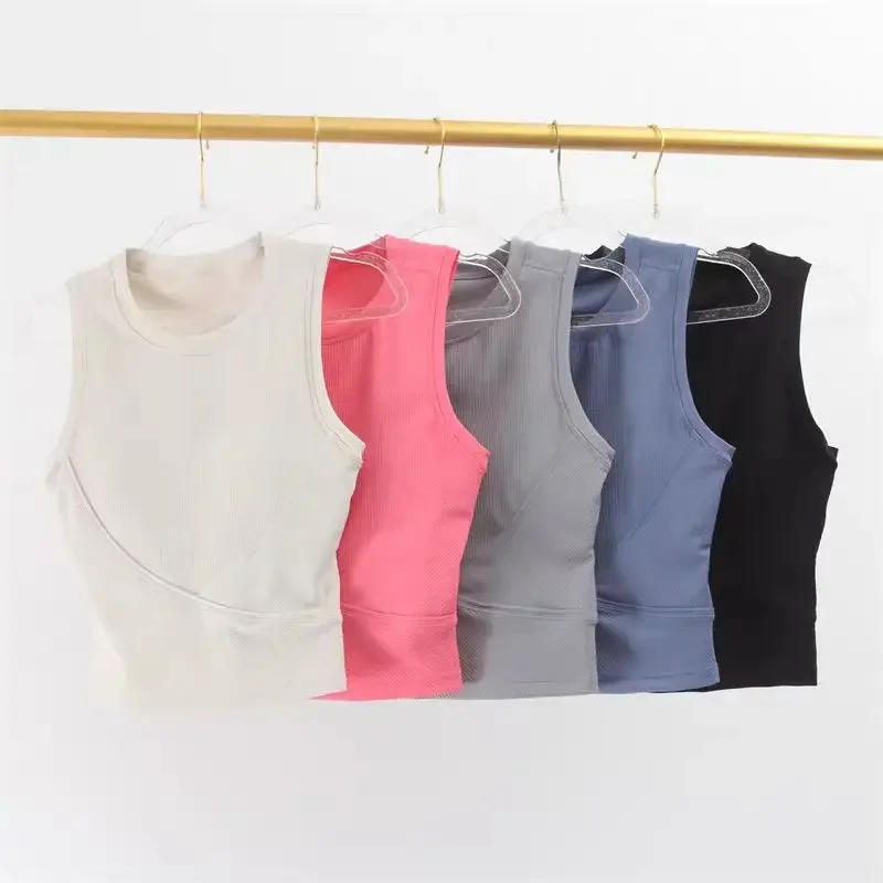 

Lemon Women Yoga Sport Vest With Chest Pad Ribbing Fabric Gym Running Bra Sleeveless Quick Dry Pilates Rraining Fitness Tank Top