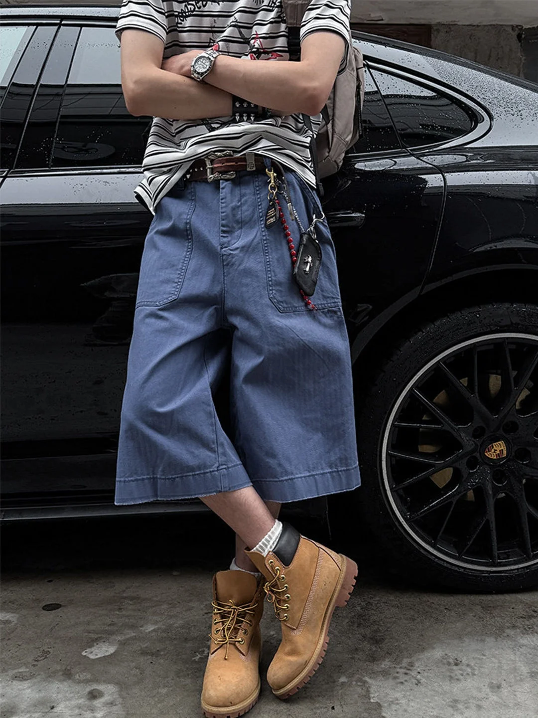 Vintage French Workwear Blue Men's Summer Wide Leg Jeans Casual Loose Fit mid Waist Zipper Fly Denim Pants Workwear Trousers