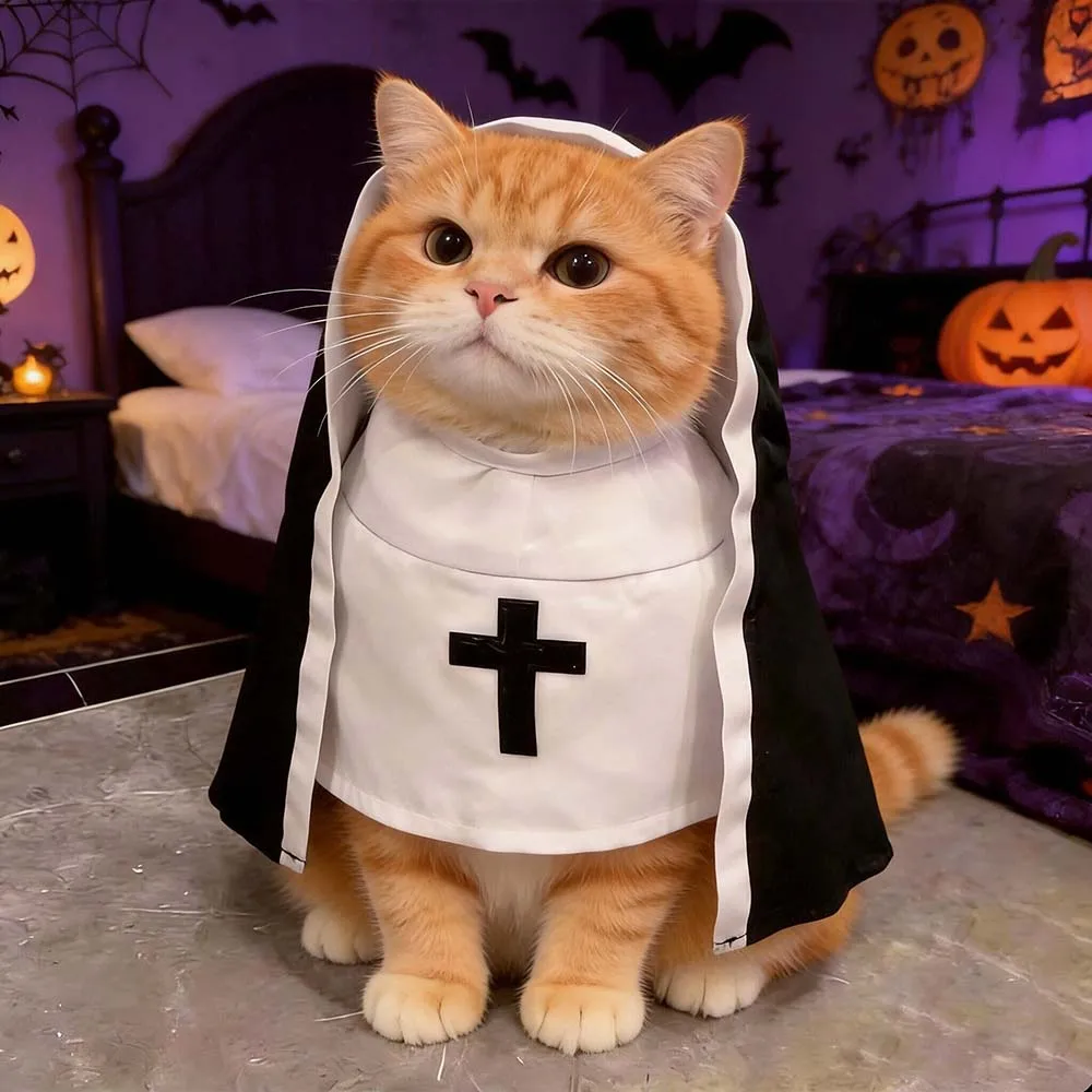 Halloween Pet Cosplay Outfit Black White Cape Clothes Cross Pattern Puppy Party Costume Small Dog Cat Dress Up For Holiday Party