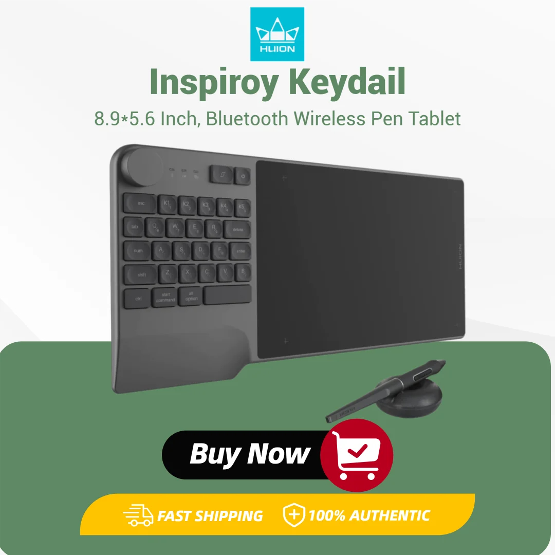 Wireless Graphics Tablet Huion KD200 Keydial Drawing Tablet 8.9*5.6 inch with Keyboard Battery-Free Pen Support Android MacOS