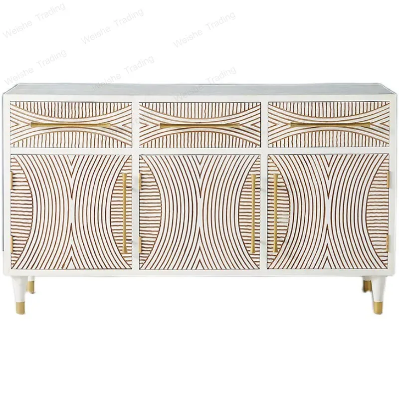 

Bohemian style solid wood dining side cabinet art relief old simple storage side antique door cabinet