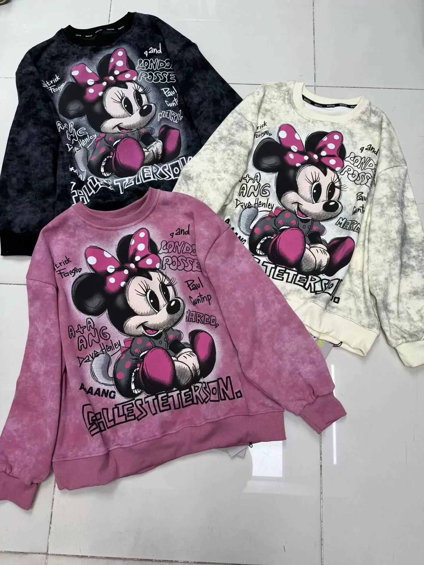 

European and American trendy casual Mickey cartoon printed hoodie loose fit slimming T-shirt top retro