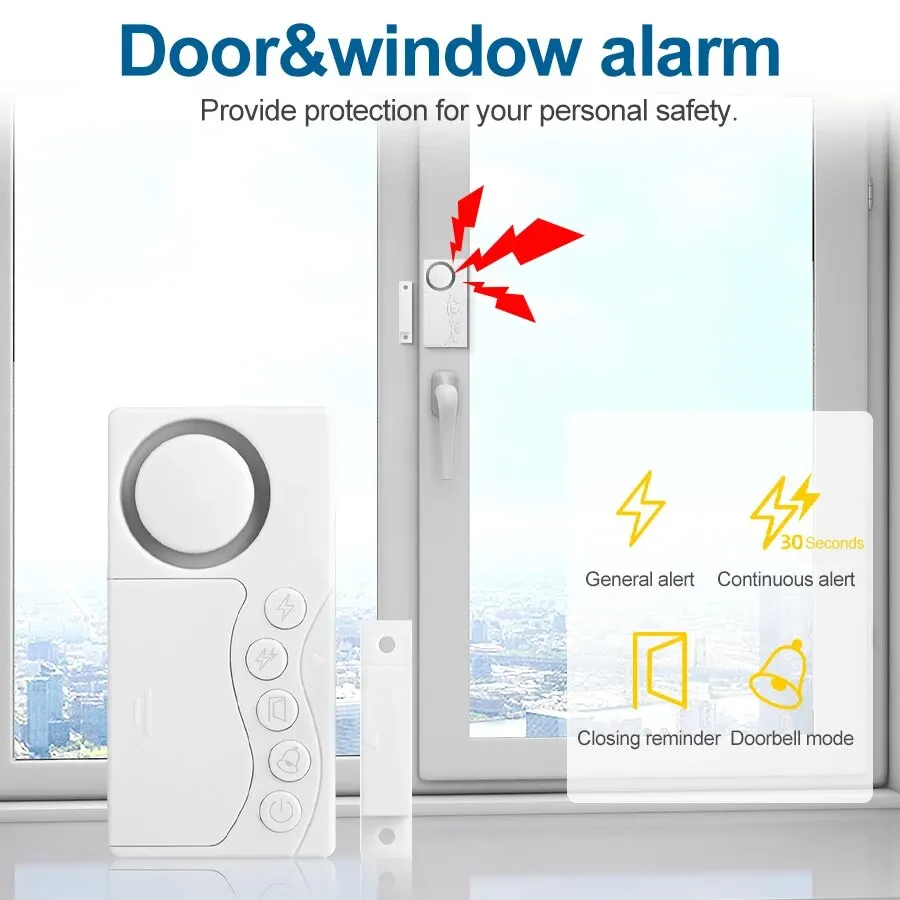 Wireless Door And Window Alarm 108dB Anti-theft System Smart Home Refrigerator Open Reminder Doorbell Door Magnetic Sensor Alarm