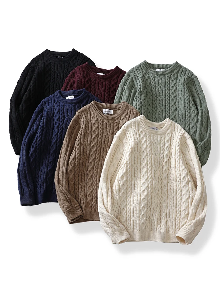 

Теплый вязаный свитер в американском ретро-стиле Mella Twist, Гонконг, повседневный, уютный, с узором косы, утолщенный, с длинными рукавами