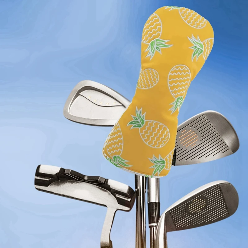 Golf Wood Cover PU Leather Cute Pineapple Pattern Golf Club Cover For Driver Fairway Hybrid Protector Wood Covers