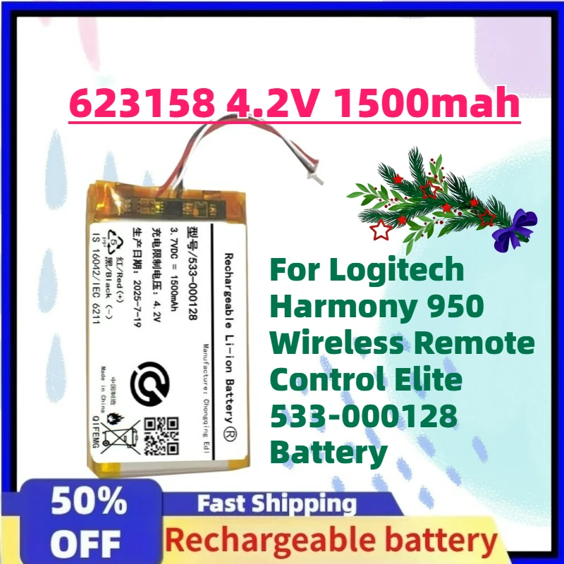 New 623158 4.2V 1500mah Li-Ion Rechargeable Batteries for Logitech Harmony 950 Wireless Remote Control Elite 533-000128 Battery