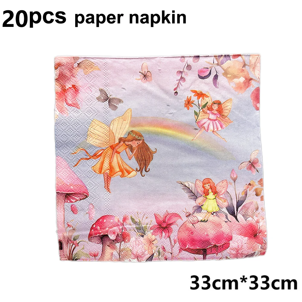 Fairy Party Disposable Tableware Tablecloth Happy Birthday Banner Flower Fairies Enchanted Forest Garden Baby Shower Decorations