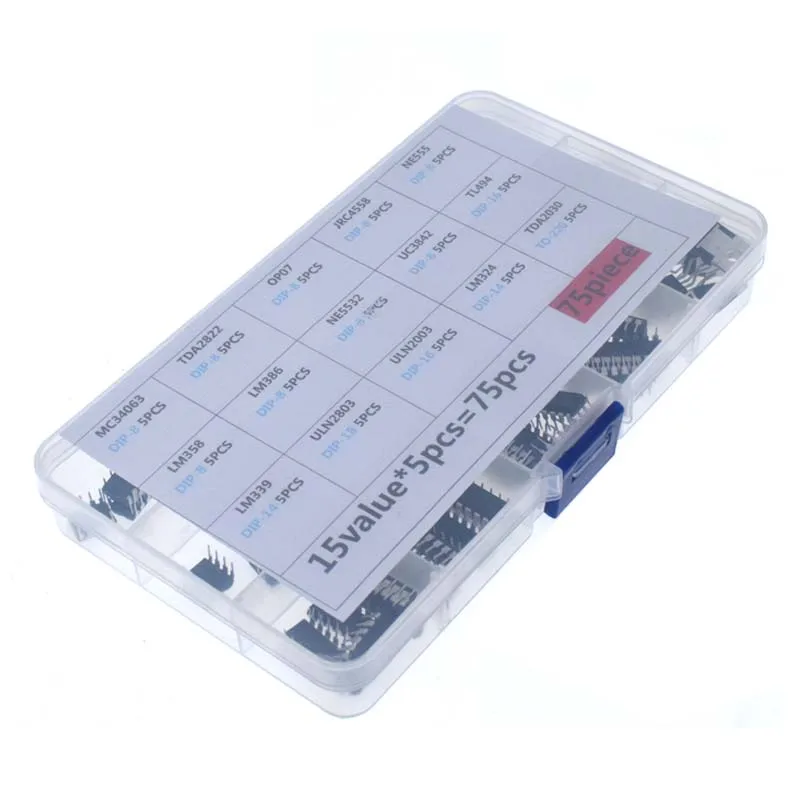 75 قطعة 15 قيمة الدوائر المتكاملة DIP IC عدة LM358 ، LM386 ، TO-220 TDA2030 ، NE555 ، NE5532 ، LM339 ، ULN2003 ، ULN2803 ، UC3842 #3