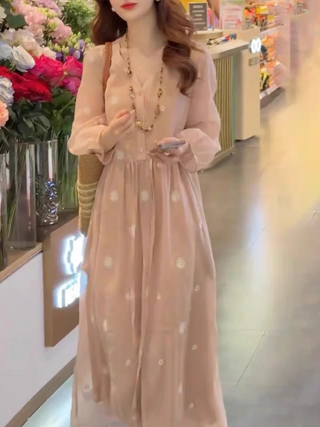 Ele bestickte Heavywork Lantern Sve Dr Damen Sommer schlankmachendes A-Linien-Midi-Dr mit Dstring und V-Ne