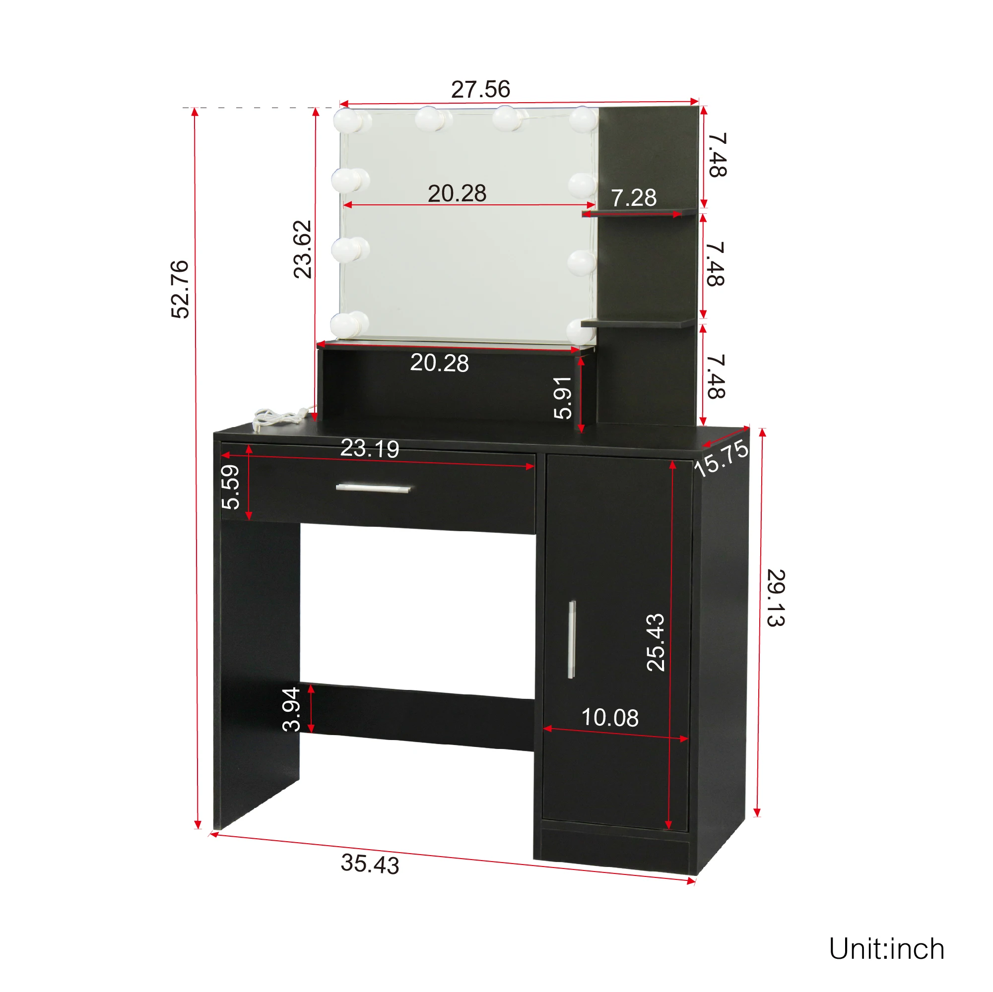 stock in U.S dressing table makeup mirior lighted modern women open shelves vanity makeup dressing table with mirror