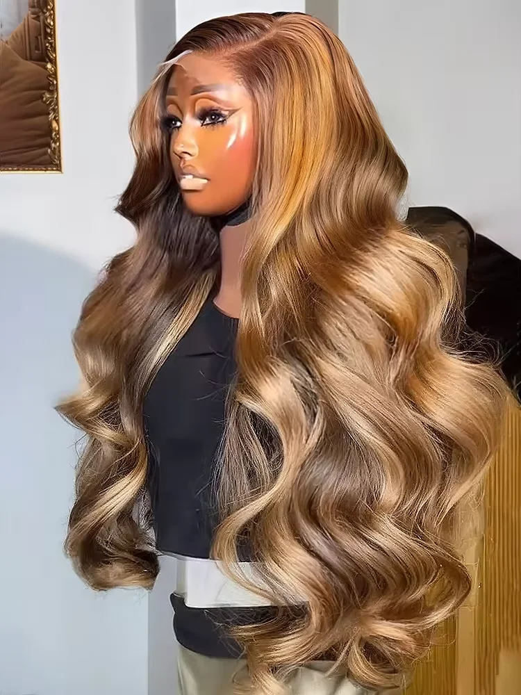

30 40 дюймов 4/27 Highlight Body Wave 13x6 Hd Парик из натуральных волос на кружеве спереди Цветной омбре 13x4 Парики из человеческих волос Предварительно сорванные для женщин