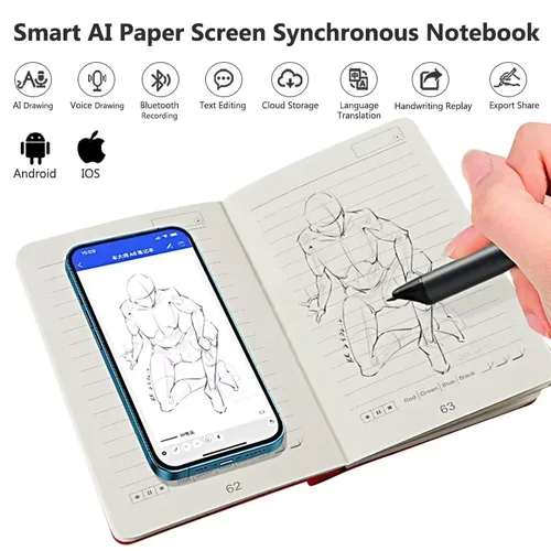Imagen 1 del producto Cuaderno de notas de escritura a mano Digital, bolígrafo de sincronización inteligente, juego de escritura, cuaderno de nube AI, dibujo de voz, almohadillas de escritura Bluetooth, reproducción