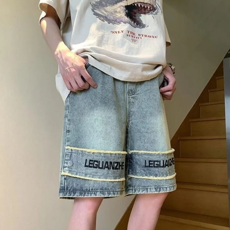 Yellow Mud Dyeing Workwear Denim Shorts Men's Summer American Retro Short Jeans High Street Youth Trendy Baggy Cropped Pants