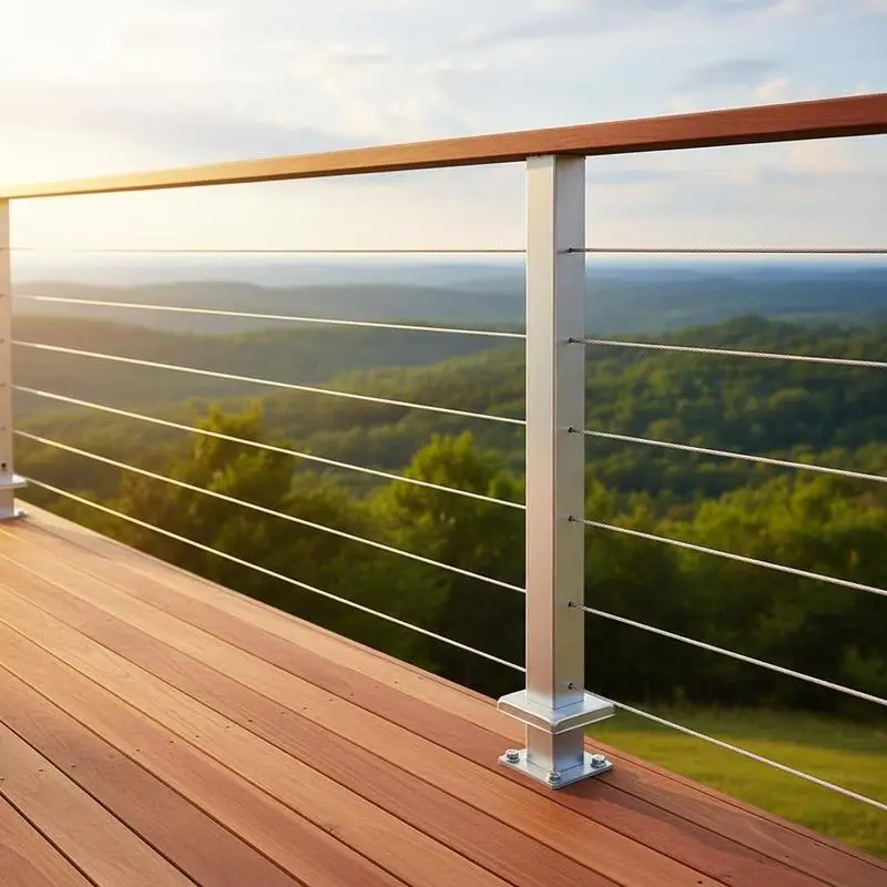 Cable Railing Post, 42x2x2 Inch Level Deck Stair Posts, 1-Pack Stainless Steel Cable Handrail Post, Pre-Drilled Pickets with