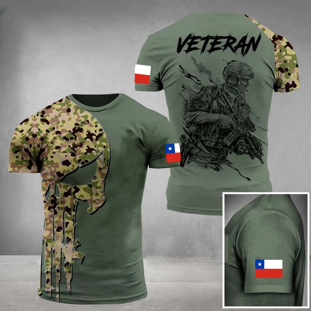 Chile Army T-Shirts For Men Flag Print Short Sleeve Veteran Soldier Print Vintage TShirt Oversized Women O Neck Tops Clothing