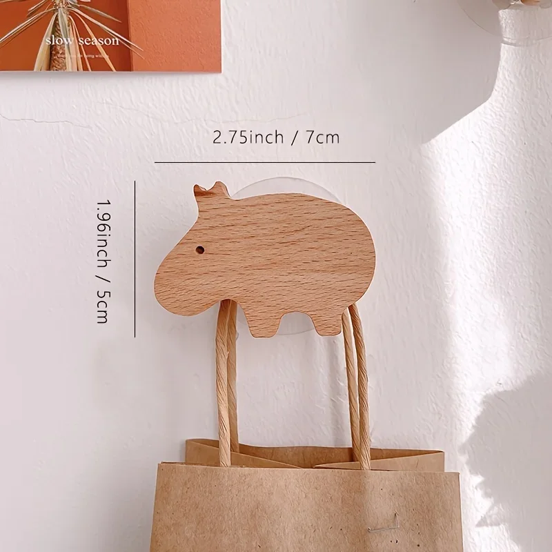 Fun Animal Solid Wood Hook Creative Wooden Traceless Sticky Beech Door Rear Hook Clothes and Hat Hook