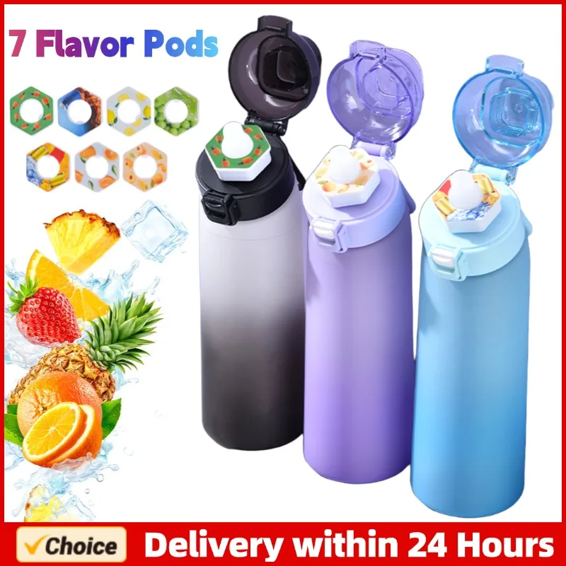 

650ml Fruit Flavor Water Bottle Sports Drinking Cup with 7 Flavor Pods for Outdoor Fitness Sport Fragrance Flavored Water Bottle