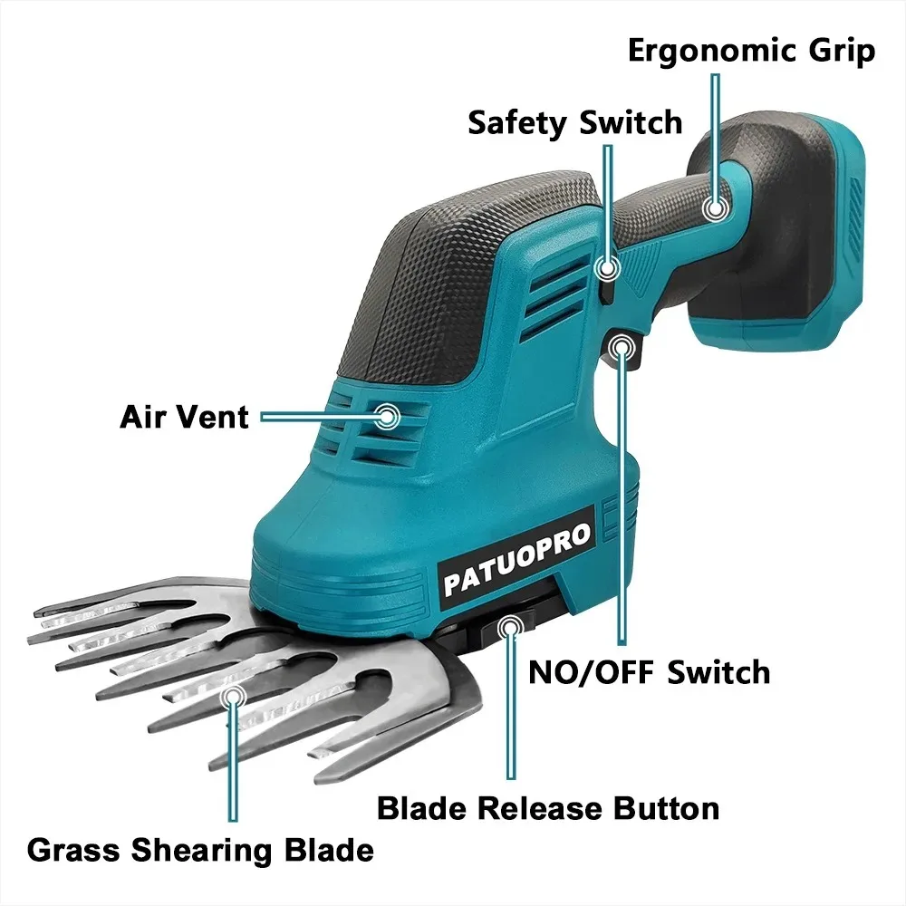 PATUOPRO 2 IN1 Electric Hedge Trimmer Rechargeable Handheld Shrub Weeding Pruning Garden Power Tool For Makita 18V Battery