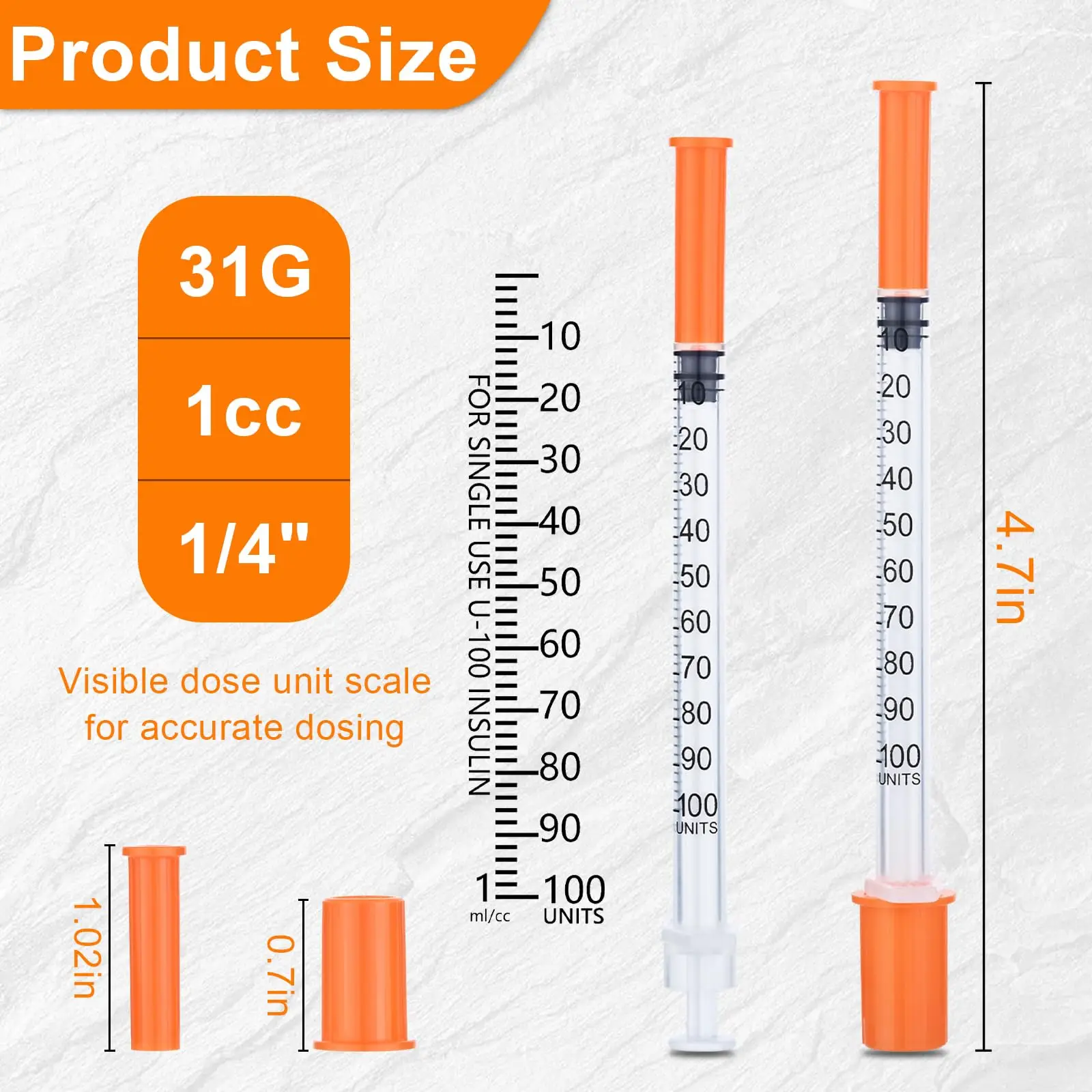 100pcs 1ml 31G 6mm Sterile Insulin Syringe With 1/4 inch Needle Individually Packed for Animal Pets Farm Use