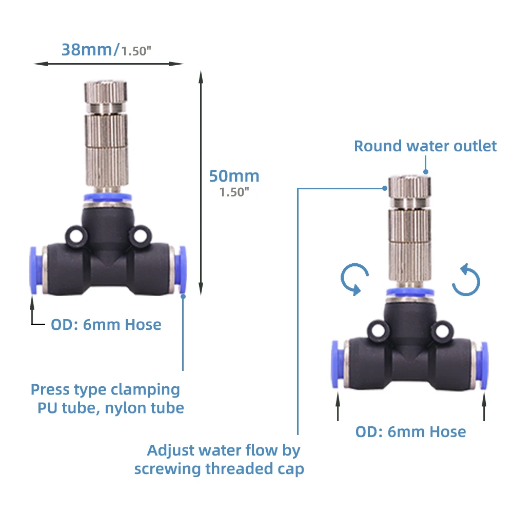 New Tee Low-pressure Misting Nozzles Garden Irrigaion Pressure  Misting Irrigation Atomization Sprayers Built-in Filter Screen