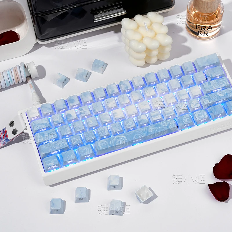 

Rose Coast Keycap Box Set with Side Engraving, Translucent, Original Factory Custom Keycaps, Five-Sided Dye Sublimation wooting