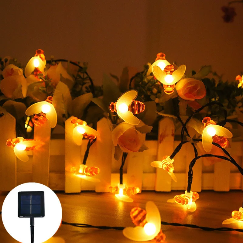 Solar Honey Bee String Lights 100/50/20LED Bee Lamps Light Up Your Garden for Tree Fence Balcony Party Wedding Street Decoration