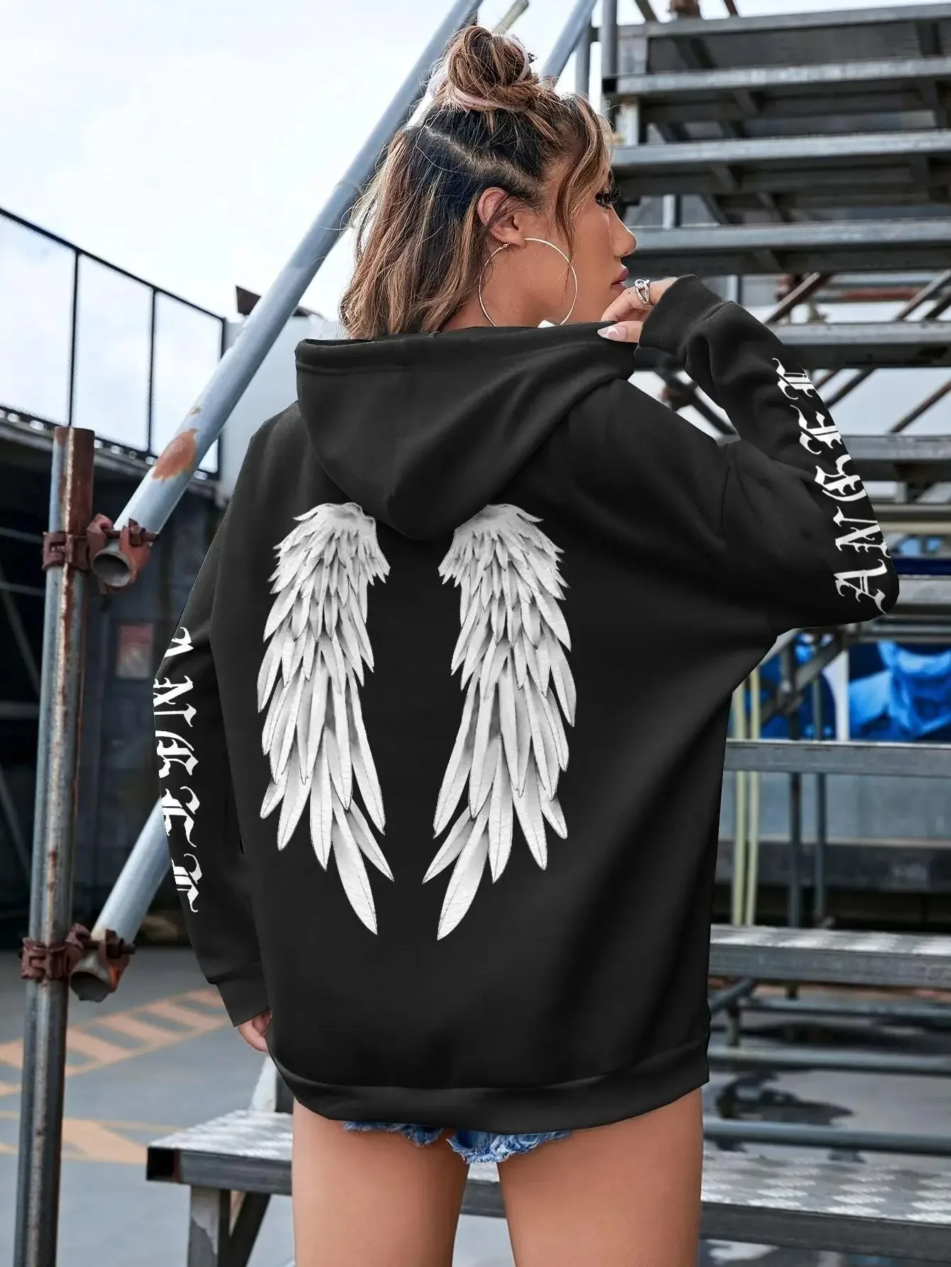 Beautiful Angel Wings Printed Hoodie Women\'s Cotton Comfortable Casual Hoodie Fashion Classic Hoodie Loose Original Basic