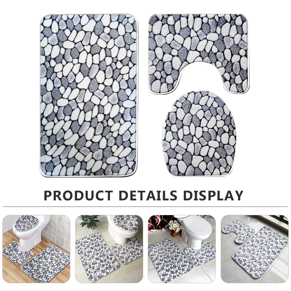 

3Pcs Toilet Floor Mat Set Coral Fleece Bath Rug with Anti Slip Backing for Tub Shower Area Fast Drying Comfortable Texture
