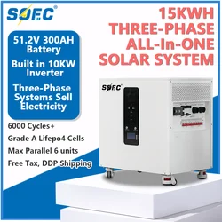 SOEC Three-phase 15KWH All-in-one System 10KWH Off Grid Inverter with 51.2V 300AH Lithium Storage Battery for Home Storage EES