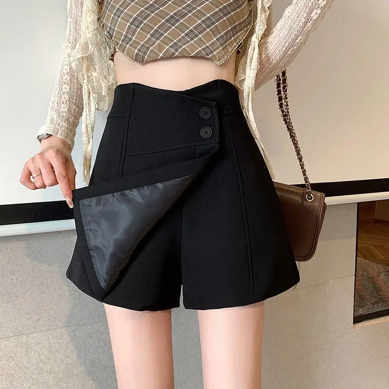 Women's Clothing Solid Black Dress Pants Wide Leg Spring High Waisted Minimalist A-Line Shorts Casual Chic