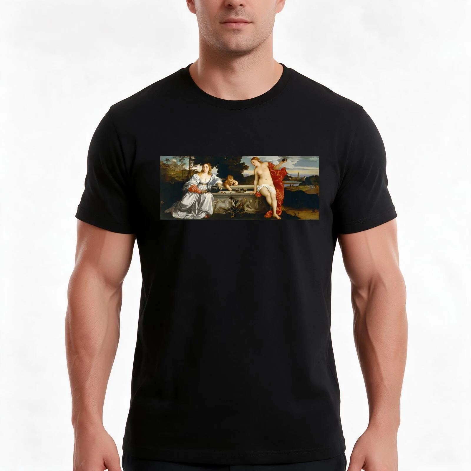 Amor sacro e Amor profano, Sacred and Profane Love, Botticelli T-Shirt, Summer Casual Cotton Tee, Oversized Streetwear Tops