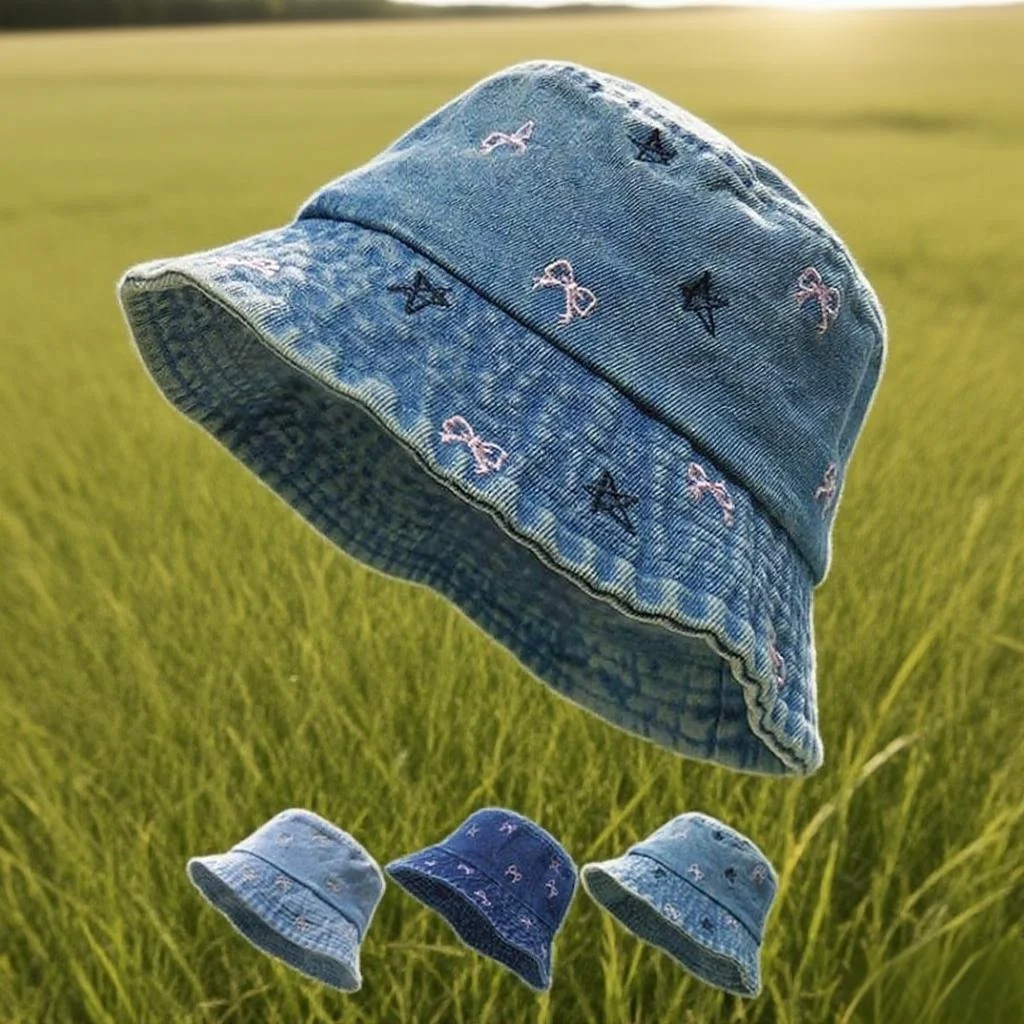 Neue Herbst Stickerei Schmetterling Sterne Gewaschen Denim Eimer Hut Für Frauen Casual Retro Outdoor Sommer Sonnenhüte Fischer Kappe Geschenk