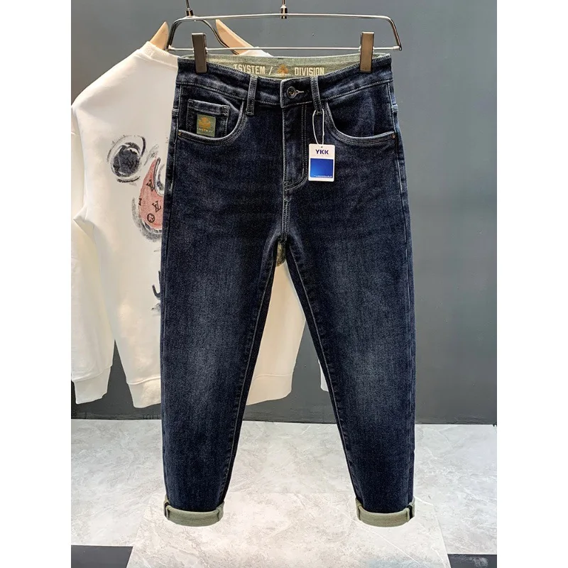 Winter New Thin Fleece High Quality Thick Jeans Men'S Stretch Straight Slim Comfortable Men'S Pants Fashion Brand Denim Long Pan