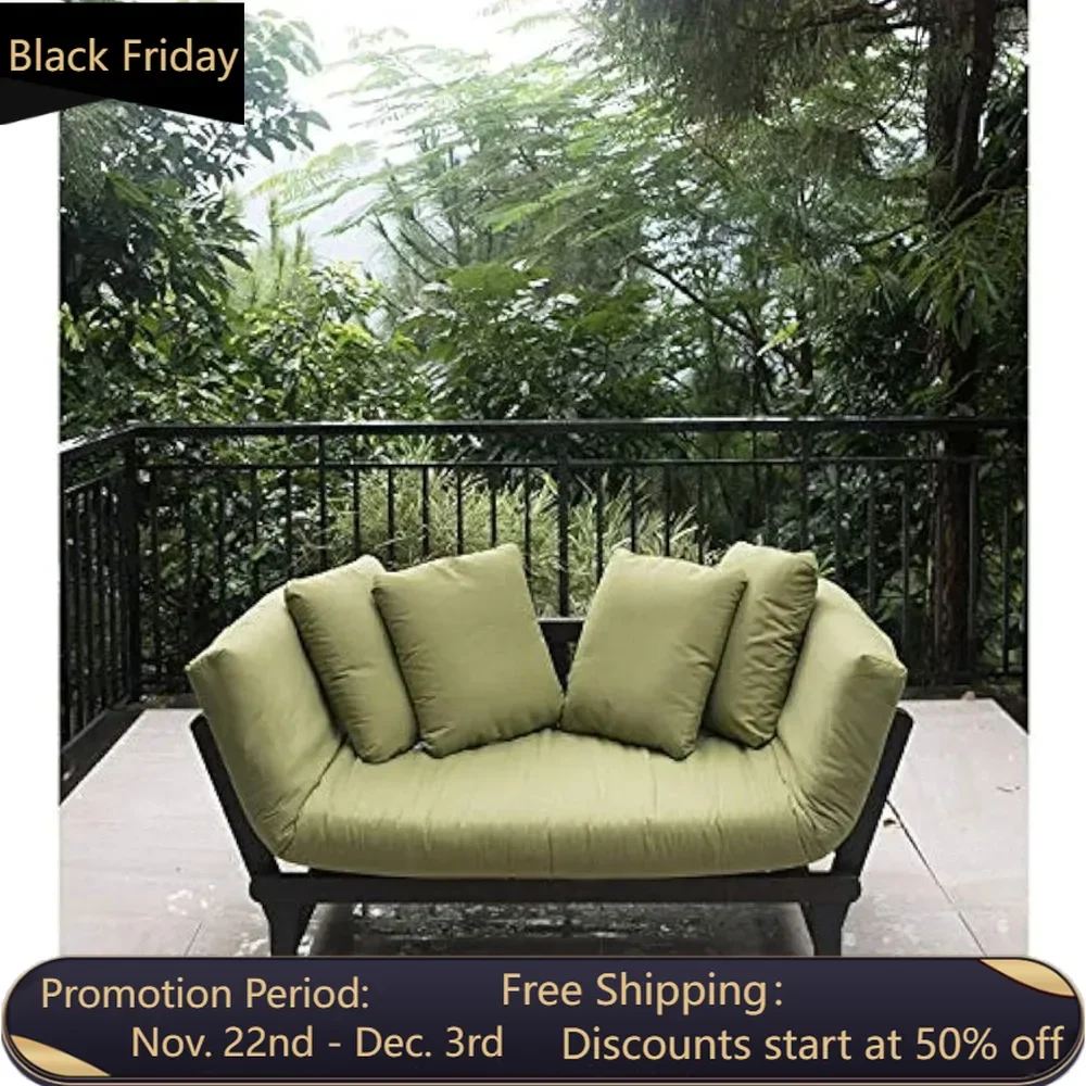 

Outdoor futon convertible sofa, daybed, deep seat adjustable terrace furniture (green)