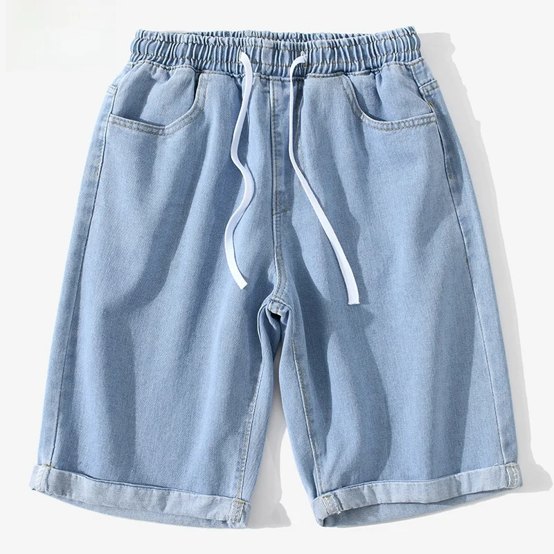 

Youthful Straight Leg Jeans orts Men's Loose Fit Summer Faion Brand Rampo Five-Point Dstring Waist Cotton Blend