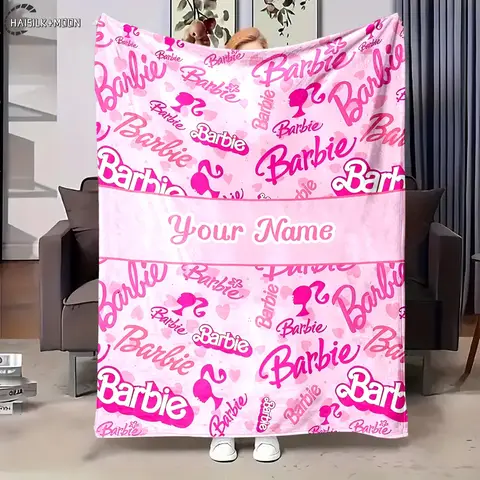 나만의 Miniso Barbie 로고 담요, 이름 사용자 정의, 편안한 통기성, 사계절 홈 오피스 낮잠 담요를 사용자 정의하십시오.