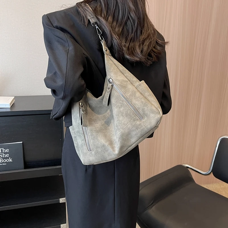 Frauen Umhängetasche Luxus Designer Schräge Quer Einzelnen Schulter Tasche Große Kapazität Handtaschen Retro Matte PU Leder Hobos – Detail 10