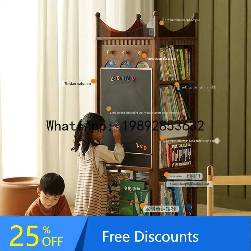 YFY Rotating Bookshelf 360 Degree Solid Wood Children's Bookcase Vintage Storage Figurine Cabinet Picture Book Rack