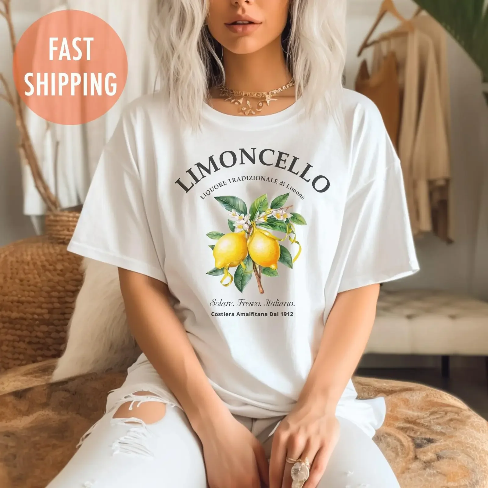 Limoncello T Shirt Amalfi Coast Italy Lemons Holiday for Her vintage Washed Comfortable graphic homme Casual Breathable