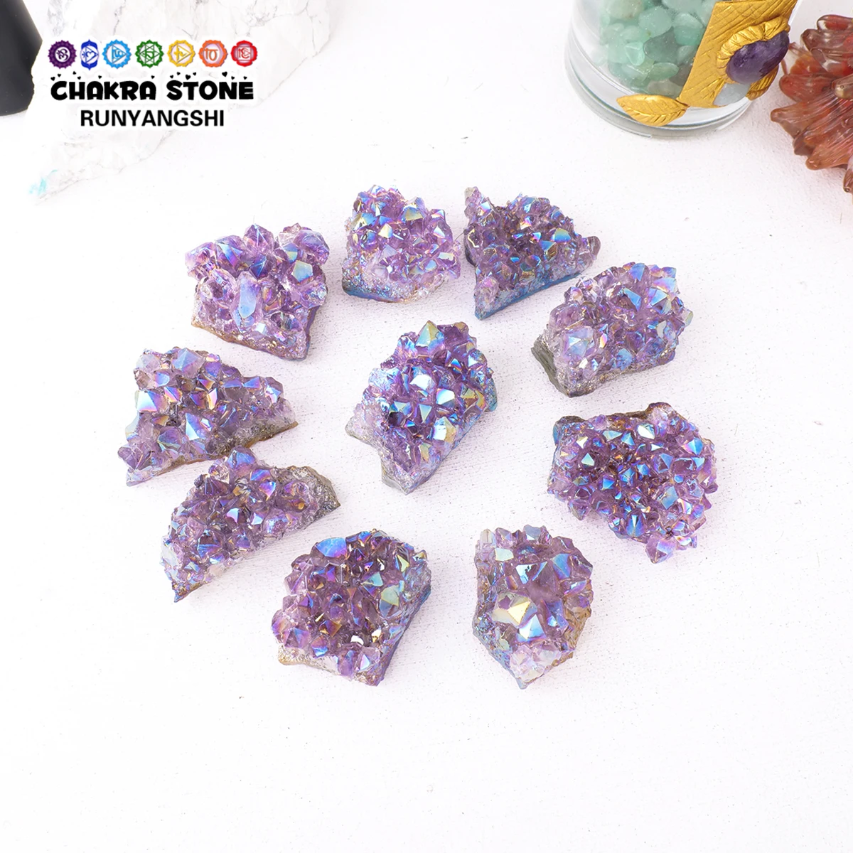 1PC Colorful Electroplated Halo Amethyst Cluster Angel Aura Rainbow Crystal Stone DIY Home Collection Decorative