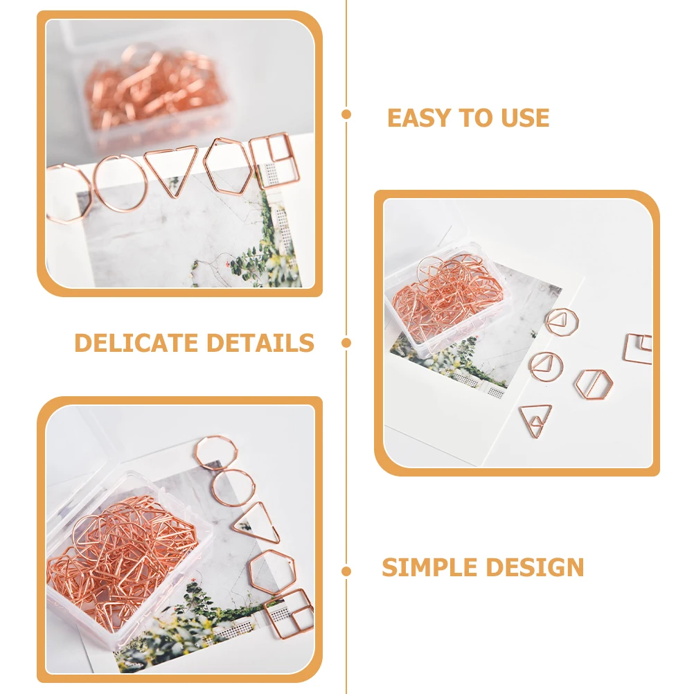 

60 Pcs Rose Gold Shaped Paper Clips Office Supplies Mini Pins For Photos Files Memos Notes Decorative Bills Clamp Multi