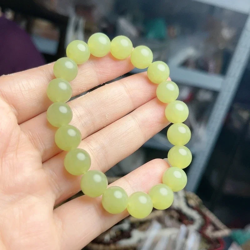 Natural Hetian jade yellow mouth material bracelet, round bead single circle fashionable, simple and atmospheric men's