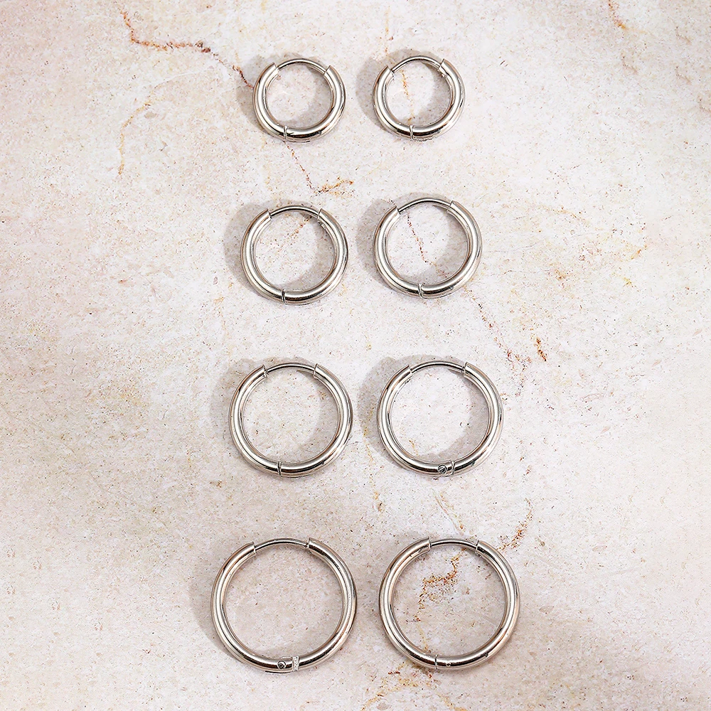 Stainless Steel Earrings 4Pairs/8Pcs Scriptures Simpler Smooth Circle Suits Small Hoop Earrings For Women Jewelry Fashion Gifts