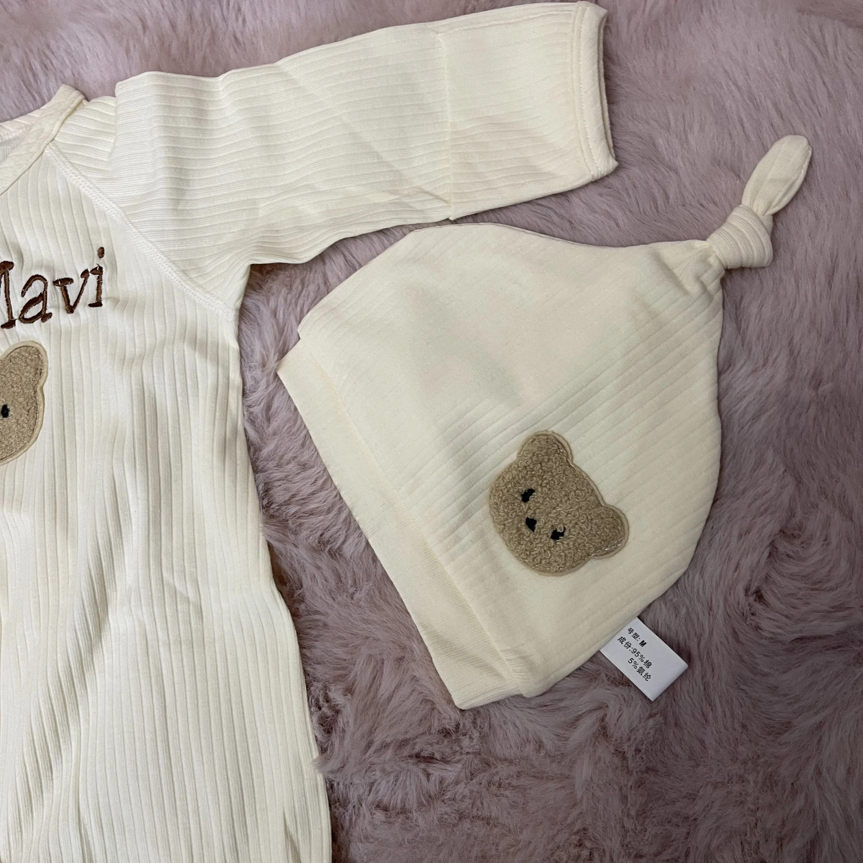 Custom Clothing For Boys And Girls Soft Long Sleeved Jumpsuits With Custom Names Embroidered Teddy Bear Newborn Bottomed Pajamas