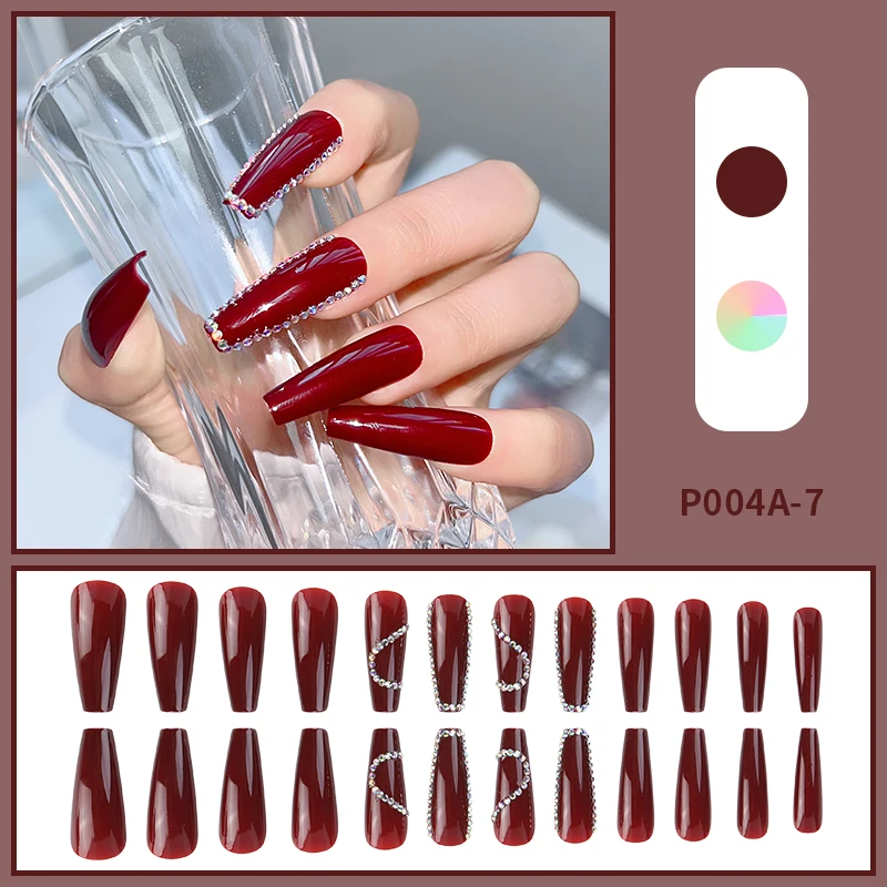 

Handmade Press On Nails Big Decoration Rhinestones Long Coffin Fake Nails Ballerina Artificial False Nail Tips With Sticker Tool