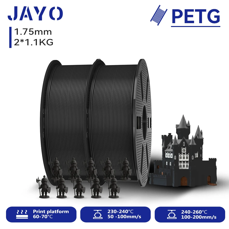 JAYO 2,2KG 3D PETG/PETG Klares Druckerfilament 1,75MM Hochfest Ohne Blasen Sauber Gewickelt für 3D 99% FDM DIY Geschenkmaterial