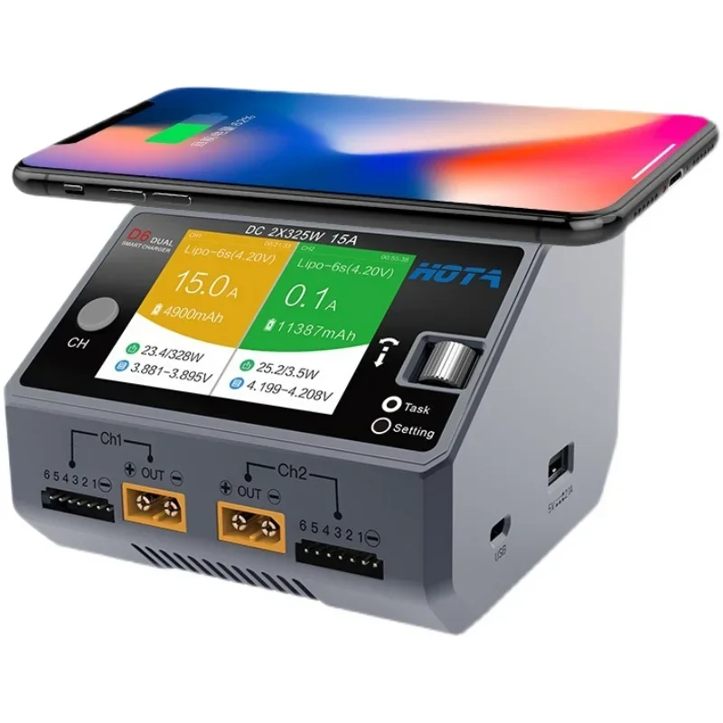 HOTA D6 Dual Smart Charger DC650W 15A for Lipo LiIon NiMH Battery with IPhone Samsung Wireless Charging