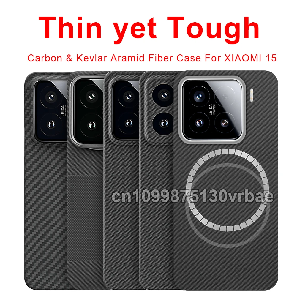 

600D Real-thin Carbon Fiber Phone Case for xiaomi 15/15pro/15spro/15 ultra case Aramid Fiber fabric thinhard Magnetic balck Slim